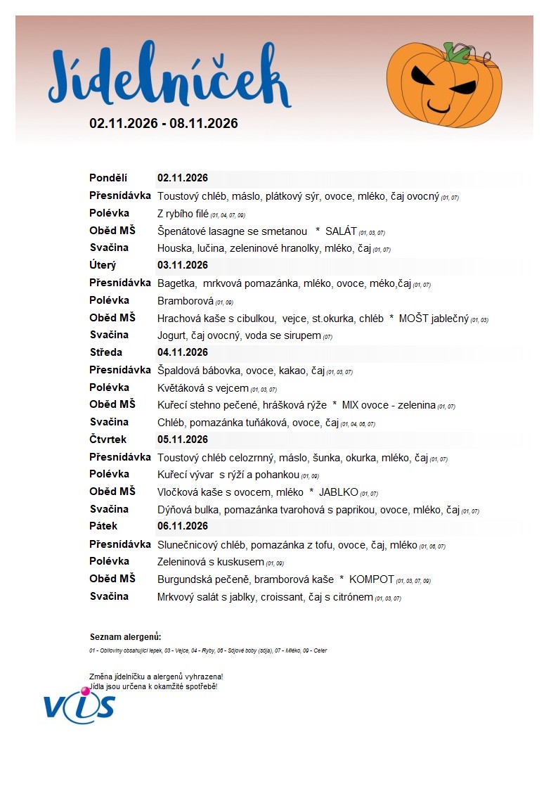 Jídelníček MŠ 02.11. 08.11.2026